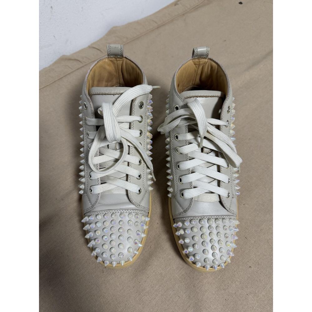 Christian Louboutin Shoes Womens Size 9 39 White Spike Studded High Top Red Sole - Picture 5 of 15